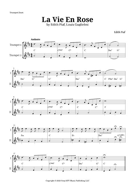 La Vie En Rose Arr Langanho By Edith Piaf Sheet Music For Trumpet