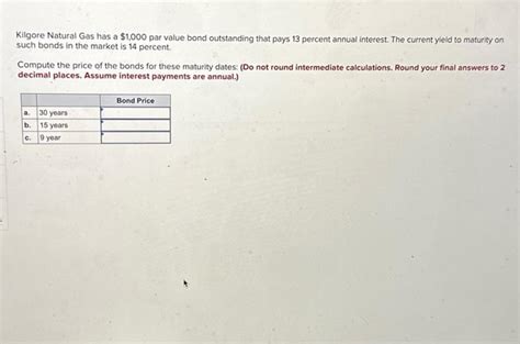 Solved Kilgore Natural Gas Has A Par Value Bond Chegg