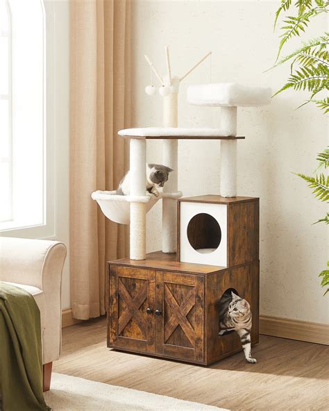 Feandrea Woodywonders In Cat Tree With Litter Box Enclosure