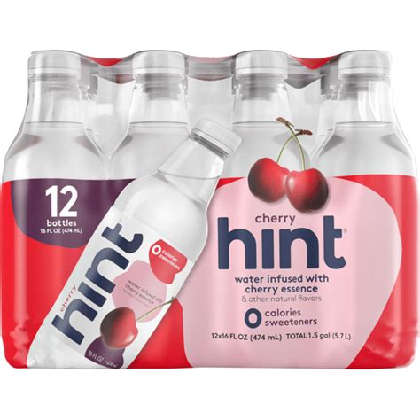 Hint Sparkling Water Hint Water Cherry, (Pack of 12) 16 Ounce Bottles ...