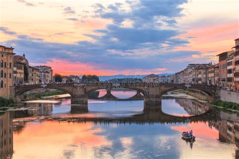 Arno River At Dusk Florence Italy Editorial Photo Image Of People