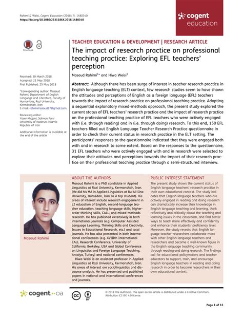 Pdf The Impact Of Research Practice On Professional Teaching Practice