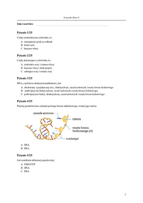 Kartkówka Biologia Klasa 8 Genetyka Margaret Wiegel