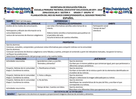 Planeaciones Del Mes De Marzo Del Primer Grado Del Segundo Trimestre