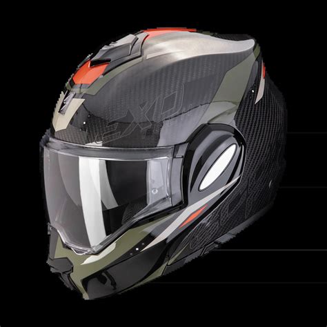 Casco Modulare Scorpion Exo Tech Evo Carbon Rover In Carbonio Nero Verde