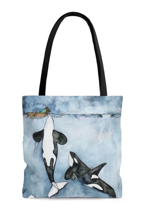 Orca And Girl Tote Bag Whale Tote Bag Canvas Print Shopping Bag