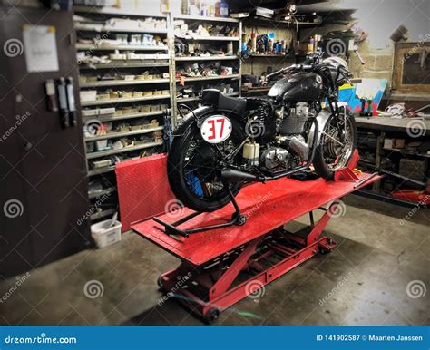 Motorcycle Garage Editorial Photography Image Of Vintage 141902587