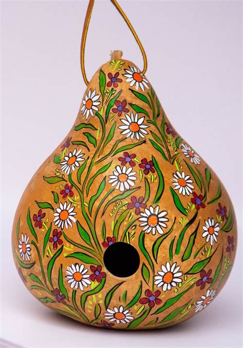 Gourd Birdhouse Painted Gourd Daisy Flowers Garden Decor Etsy