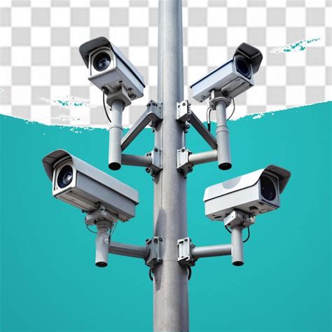 Premium PSD Cctv Cameras On Isolated Poles In A Tech Setting Isolated