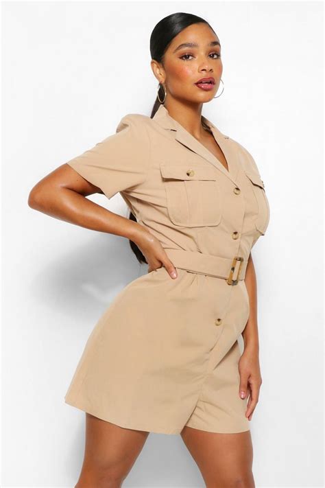 Plus Utility Belted Playsuit Boohoo Uk