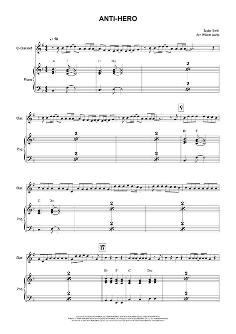 Anti Hero Arr Willem Aarts By Taylor Swift Sheet Music For Clarinet And Piano At Sheet Music