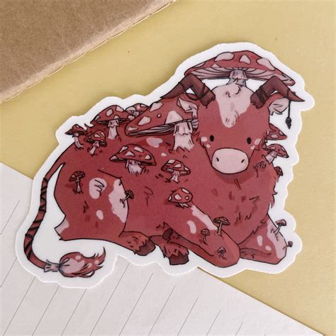 Mushroom Cow Sticker Cow Sticker Cute Animal Sticker Etsy Uk