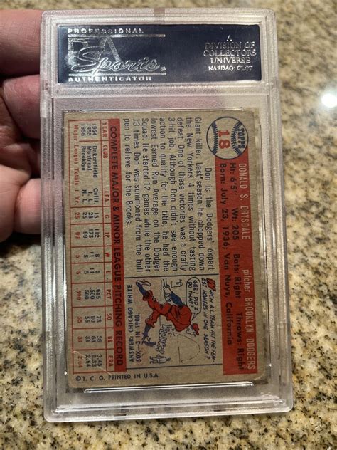 1957 Topps 18 Don Drysdale Dodgers ROOKIE HOF RC PSA 2 EBay