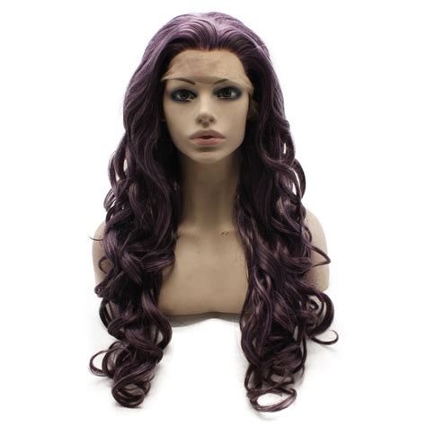 Long Wavy Hand Tied Lace Front Dark Purple Synthetic Wig