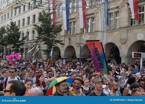 Zurich Switzerland September 4 2021 People At The Gay Pride Demonstration Are Walking Through