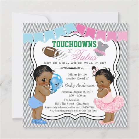 Touchdowns Or Tutus Gender Reveal Invitations Zazzle