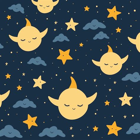 Luna Y Estrellas Vector Lindo Patr N Sin Costuras Vector Premium