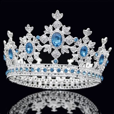 Bridal Crown For Queen King Tiara Diadem Blue Crystal Tiaras And Crowns