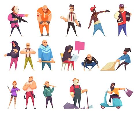 Free Vector | Criminal character set of isolated cartoon style human characters of thieves ...