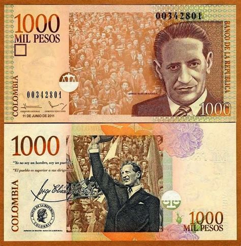 2001 Series Colombian 1000 Peso Banknote Featuring Jorge Eliécer