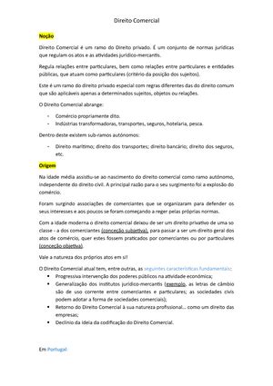 Direito Comercial Resumos Direito Comercial Este Ramo De