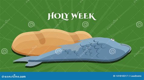 Holy Week Banner With A Bread And Fish Stock Vector Illustration Of