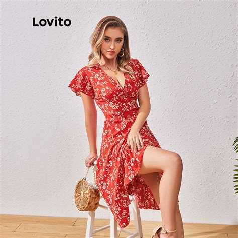 Lovito Boho Ditsy Floral Wrap Dress For Women Lbl Shopee Singapore