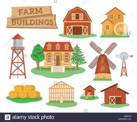 Farm Buildings And Constructions Flat Infographic Vector Elements Set