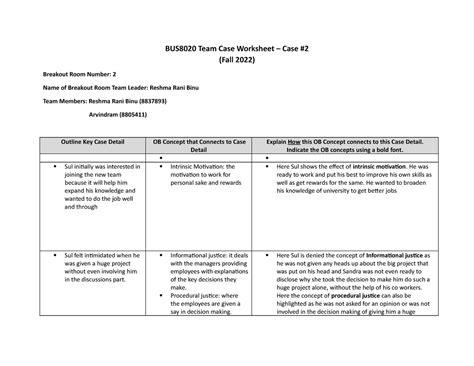 Team Mini Case Worksheet 2 Bus8020 Team Case Worksheet Case Fall