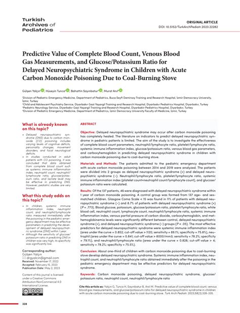 Pdf Predictive Value Of Complete Blood Count Venous Blood Gas