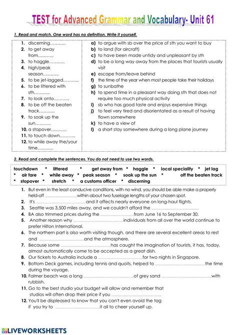 Advanced Grammar And Vocabulary Unit 61 Worksheet Live Worksheets