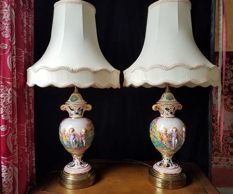 Capodimonte Lamp Pair With Original Shades Hand Painted And Etsy