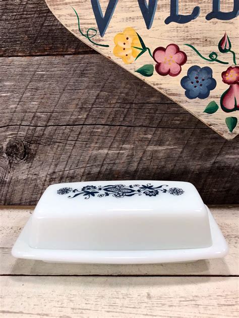 Lb Pyrex Covered Butter Dish In The Old Town Blue Pattern Etsy