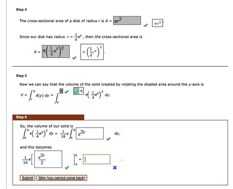 SOLVED Step 4 The Cross Sectional Area Of A Disk Of Radius R Is A