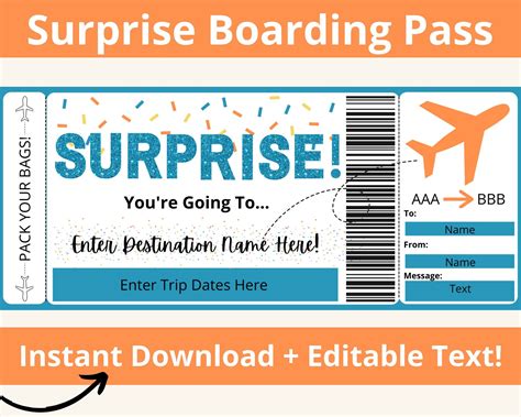 Boarding Pass Template. Boarding Ticket Template. Surprise - Etsy ...