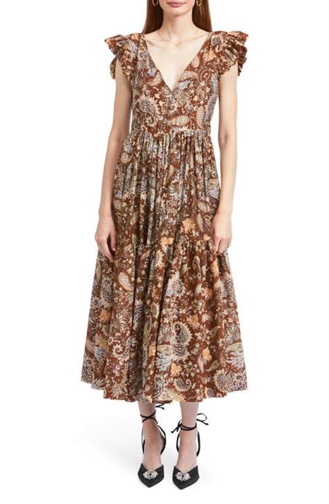 Buy En Saison Leila Paisley Print Midi Dress Brown Multi At 57 Off