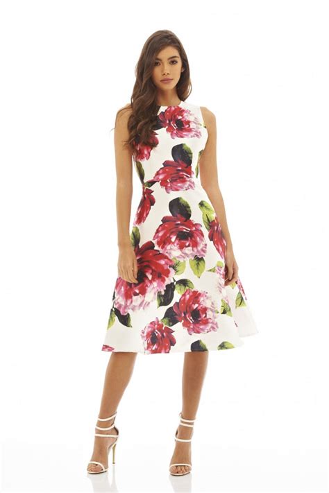 Floral Printed Midi Skater Dress Ax Paris