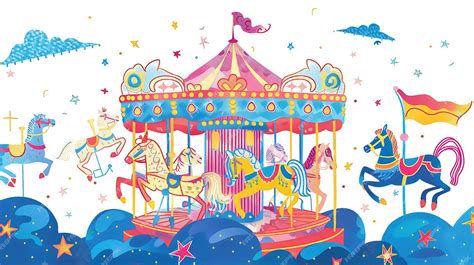 Premium Photo A Whimsical Illustration Of A Carousel With Brightly