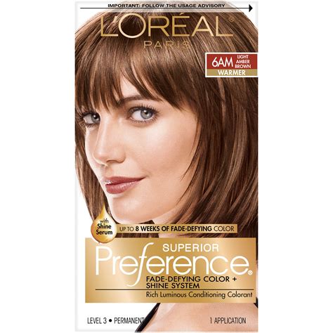 L'Oreal Paris Superior Preference Fade-Defying + Shine Permanent Hair Color, 6AM Light Amber ...