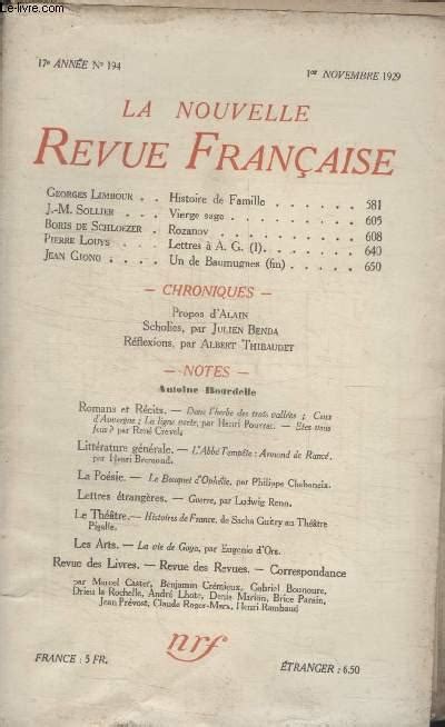 COLLECTION LA NOUVELLE REVUE FRANCAISE N 194 HISTOIRE DE FAMILLE PAR