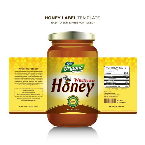 Honey Label And Honey Design Banner Natural Bee Honey Glass Jar Bottle