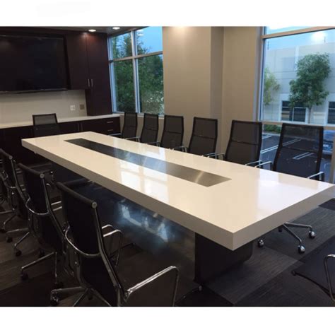 Modern Design White Corian Conference Table With Multimedia Sockets