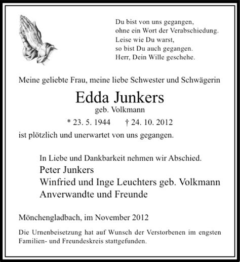 Alle Traueranzeigen F R Edda Junkers Trauer Rp Online De