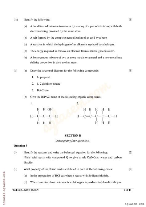 Icse Chemistry Specimen Paper Pdf Cisce Class Chemistry