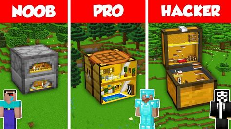 INSIDE ONE BLOCK BASE HOUSE BUILD CHALLENGE NOOB Vs PRO Vs HACKER