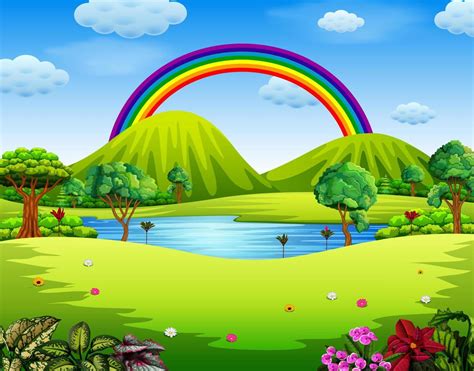 A Colorfull Garden With The Beautiful Rainbow Vector Art At