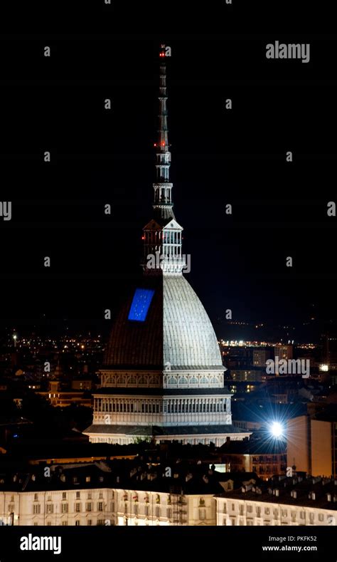 Panoramic Night View Over Turin And The Mole Antonelliana Italy 20 06