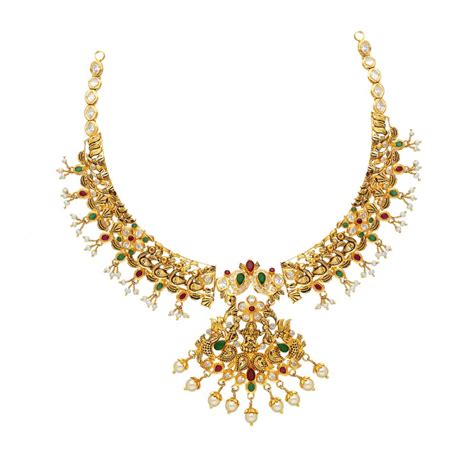 Buy Kt Gold Semi Precious Pachi Work Necklace Vg Online From