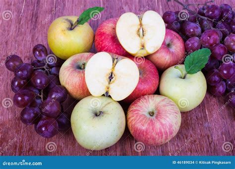 Mixed Set Of Fresh Raw Ripe Fruits Apple Grape On Isolated White Stock