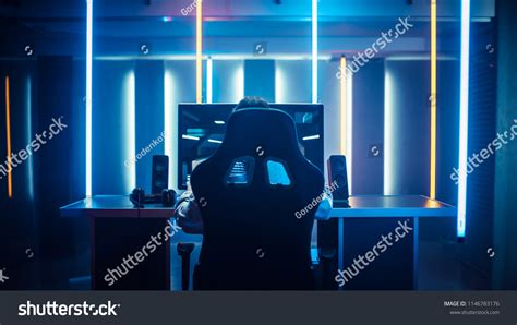 Professional Gamer Playing Firstperson Shooter Online Stock Photo ...